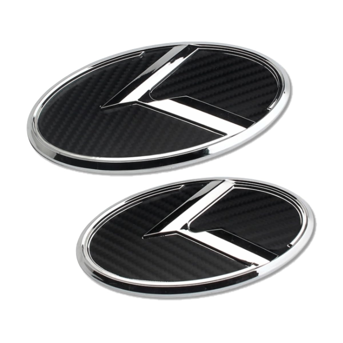 JULOPO 2Pcs K Logo front hood emblem in silver carbon fiber adds sporty flair