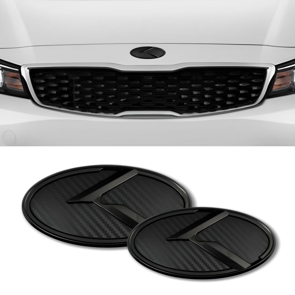 Julopo K-logo front hood emblem in carbon fiber black boosts sporty look.