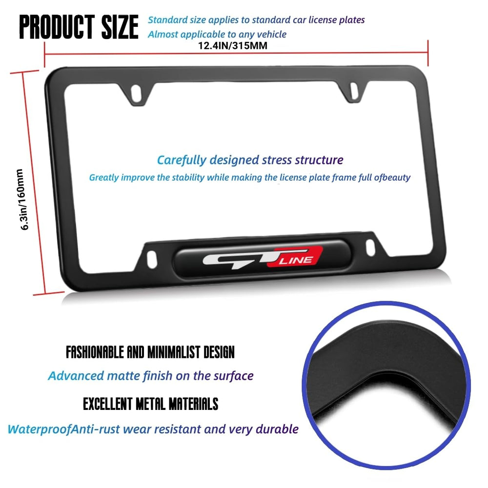 JULOPO two-piece black aluminum license plate frame rear view enhances rear aesthetics.