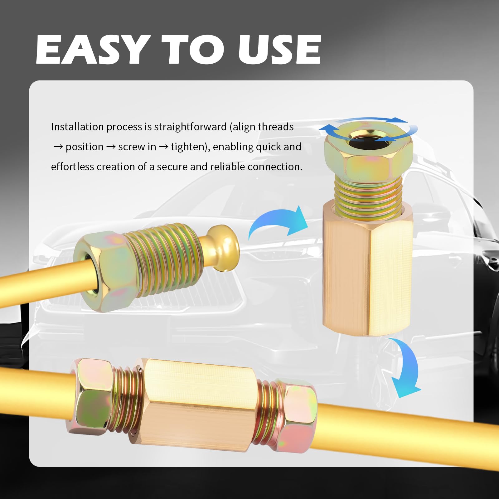 Junecarp 1/4 inch inverted tube connectors for strong brake line joints.