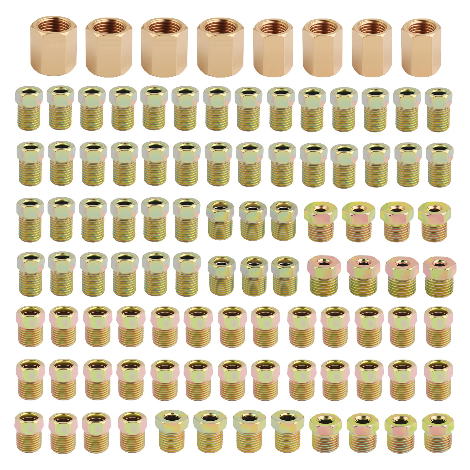Junecarp 100pcs brake line fittings kit with nuts and connectors for versatile repairs.