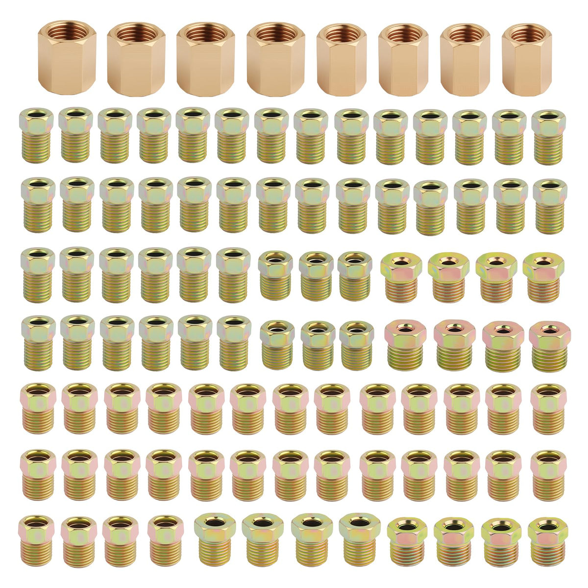 Junecarp 100pcs brake line fittings kit with nuts and connectors for versatile repairs.