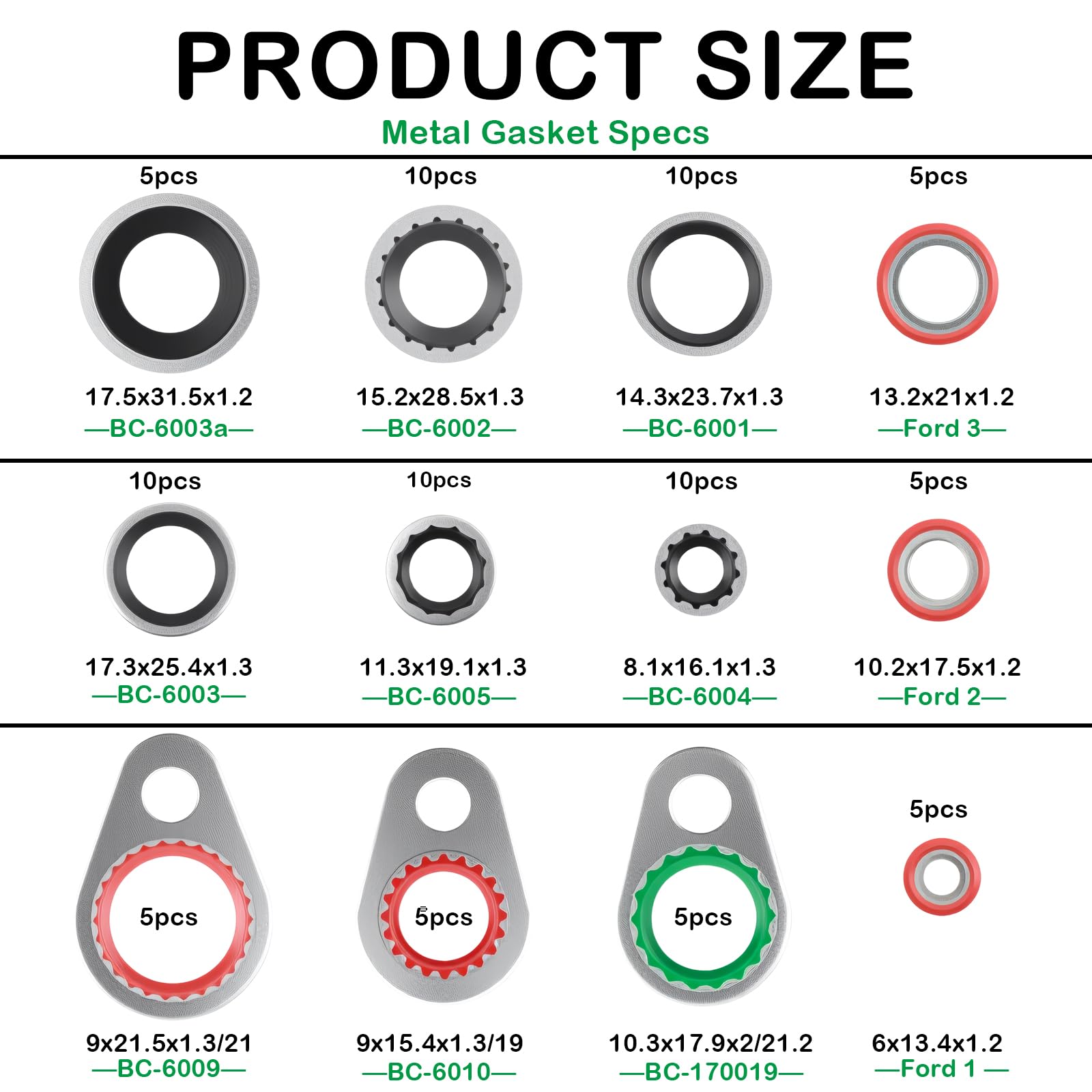 Junecarp metal-rubber gasket collection showing durable seals for reliable A/C connections.