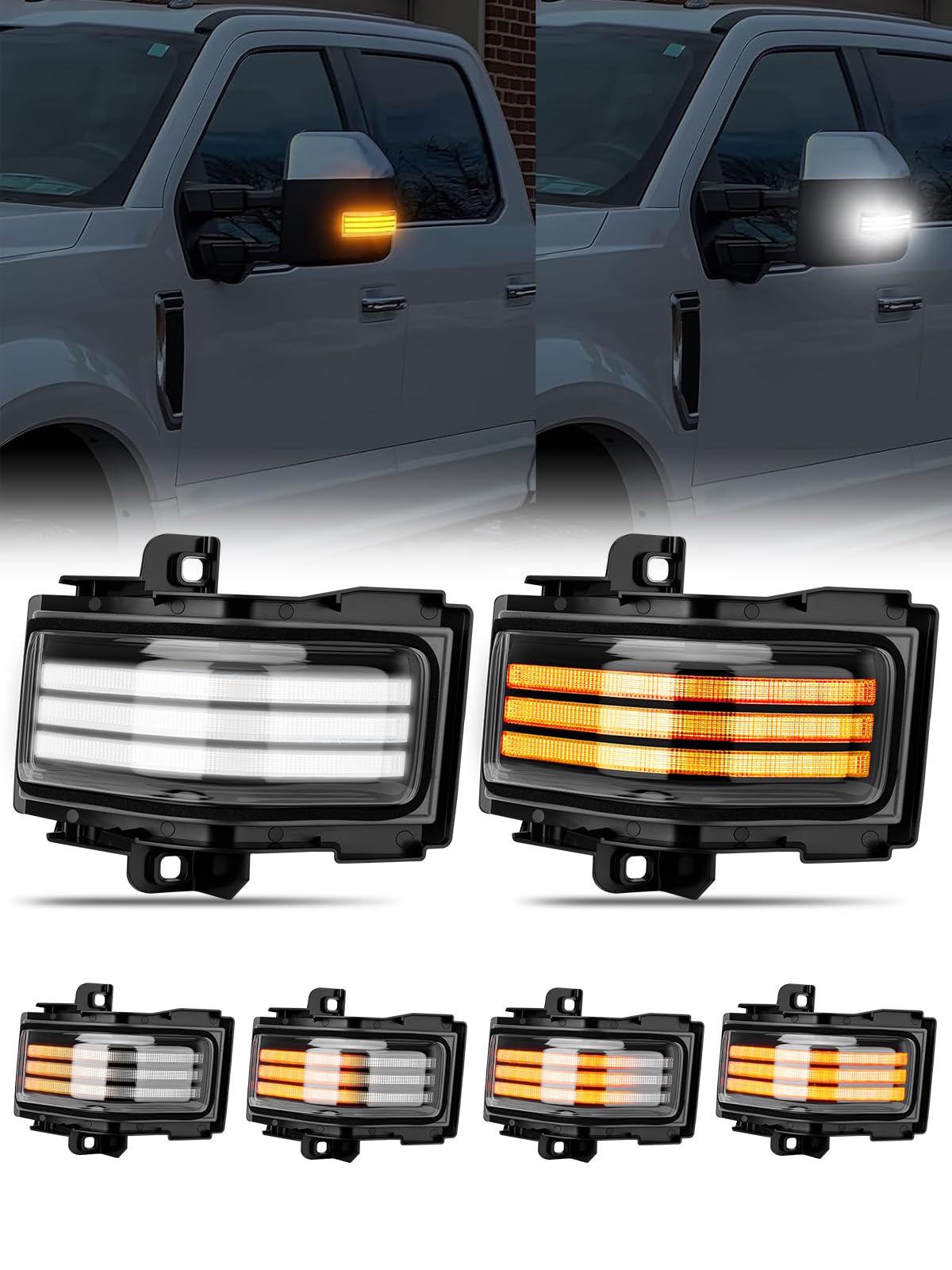 Jurplix LED sequential side mirror light for Ford F-150, white and amber, enhances visibility