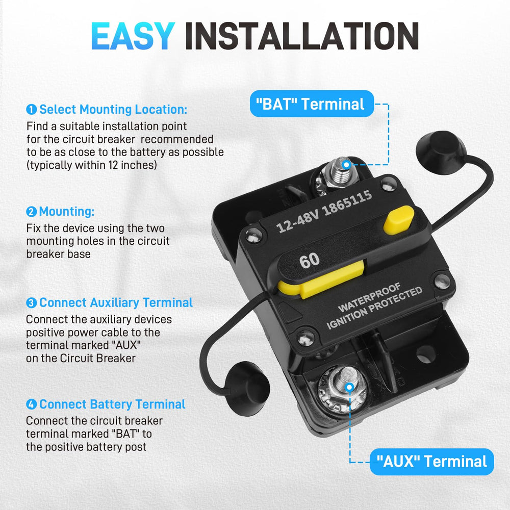 JURPLIX MKR-27 60 amp breaker supports 12V-48V DC systems across vehicles.