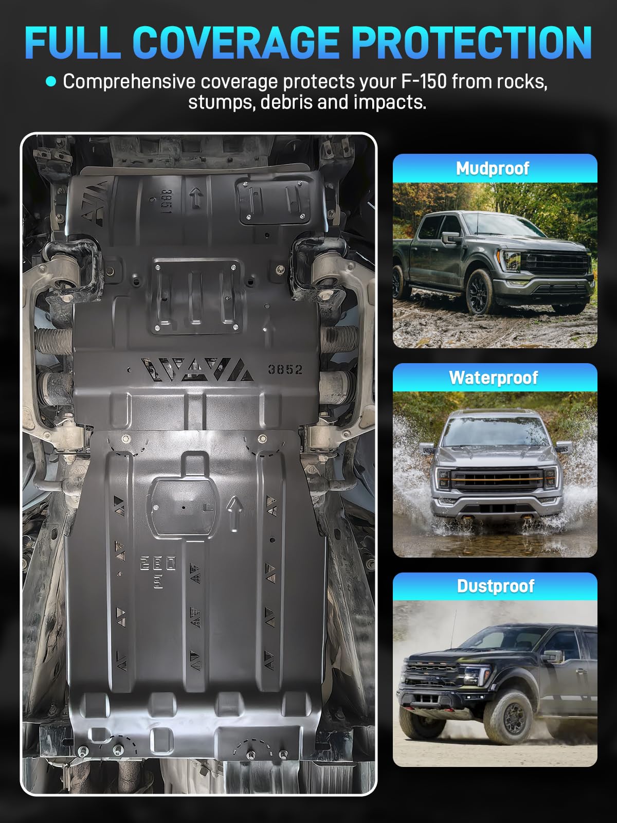 JURPLIX steel underbody splash guard protects from rocks and debris