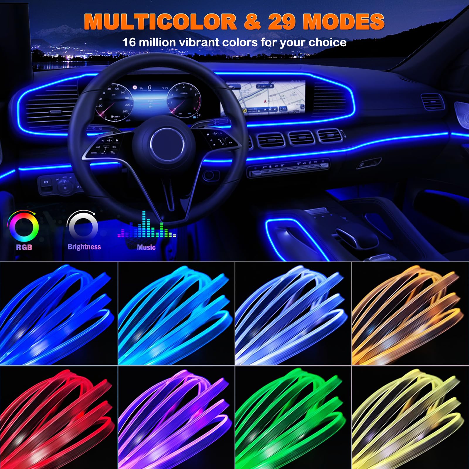 Jushope interior LED strip with dynamic modes for scenes