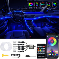 Jushope interior LED strip lights in multi-color mode for mood lighting inside the car
