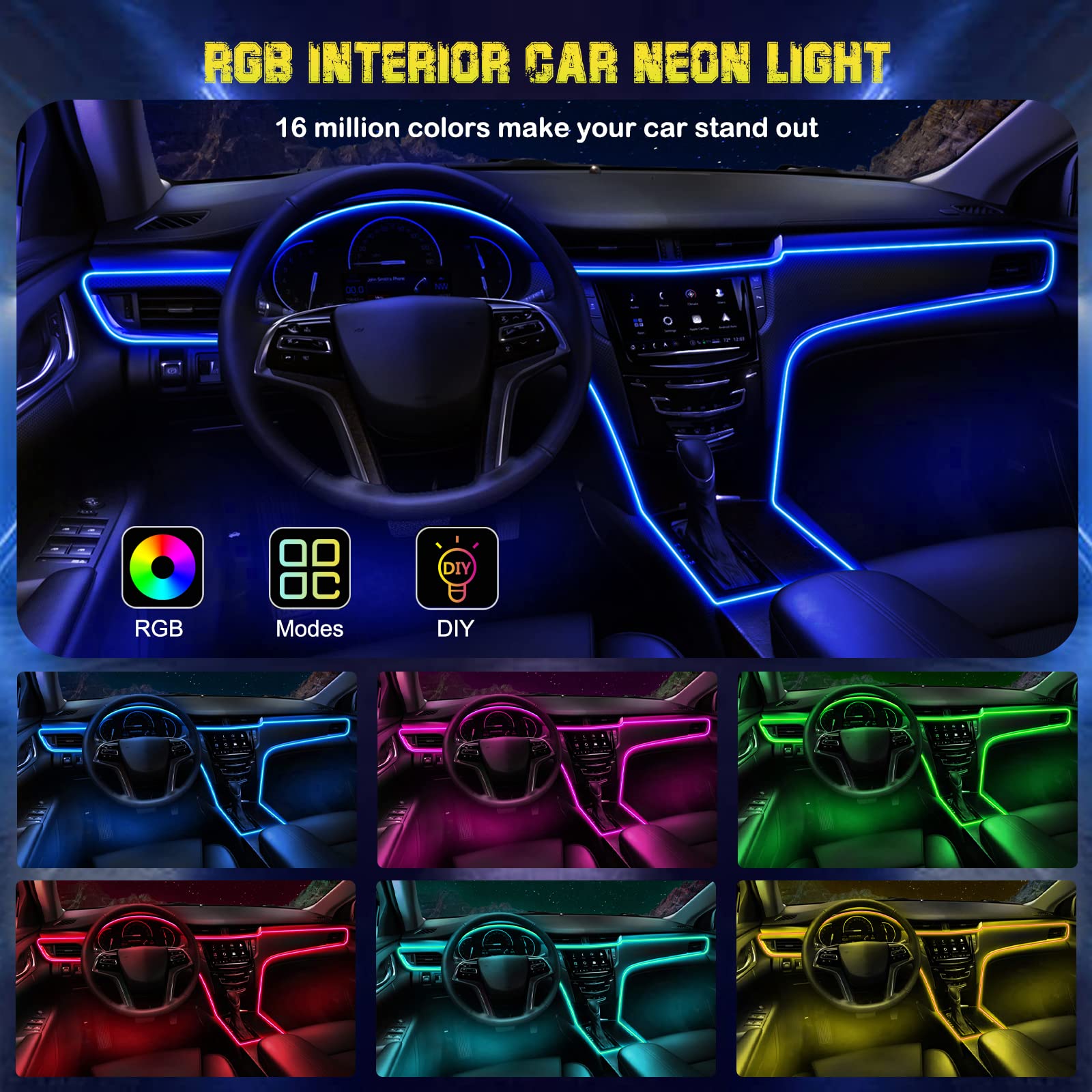 Jushope RF remote control allows quick color and mode changes from anywhere in the car.