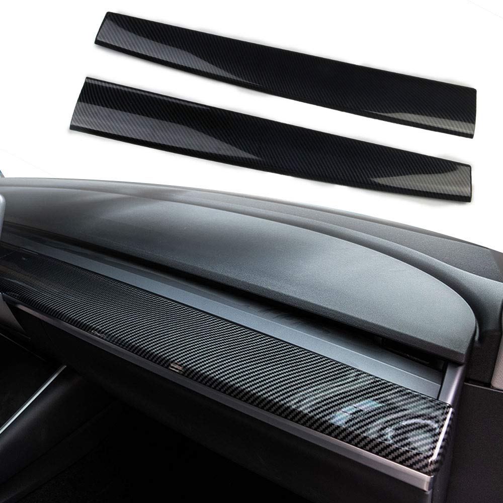 Justautotrim carbon fiber center console trim for Tesla Model 3/Y enhances interior style and protection.