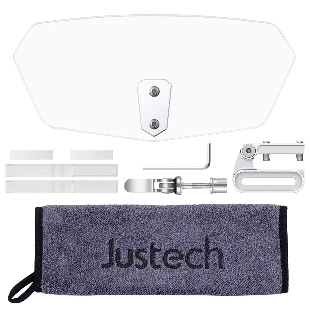 Justech sport riding setup improves visibility and comfort during fast rides.