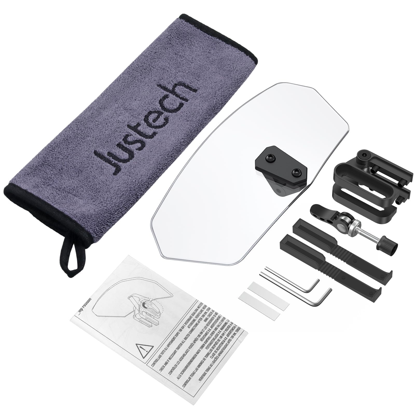 Justech universal fitment visual highlights broad motorcycle compatibility.