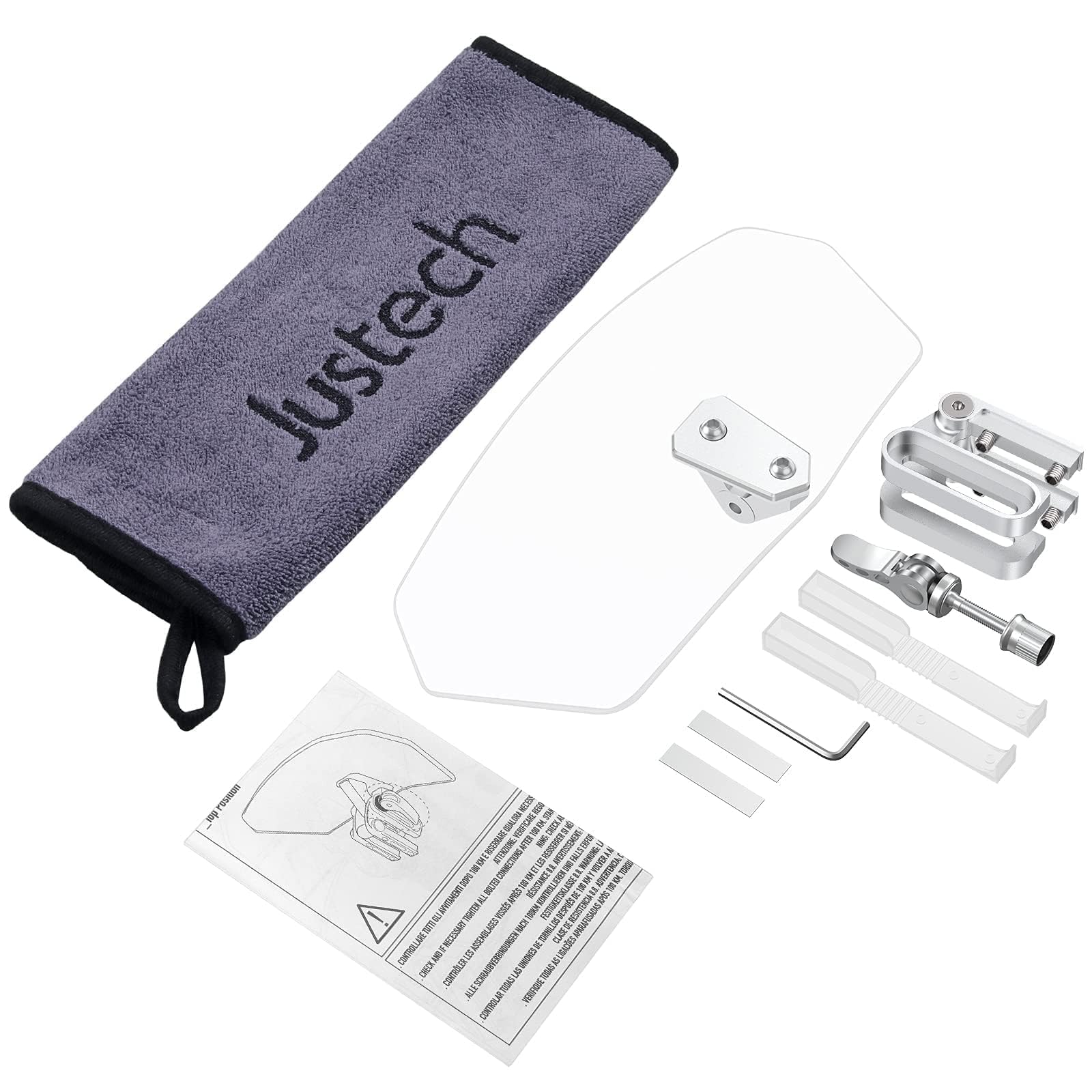 Justech universal windscreen extension fits most motorcycles for added protection.
