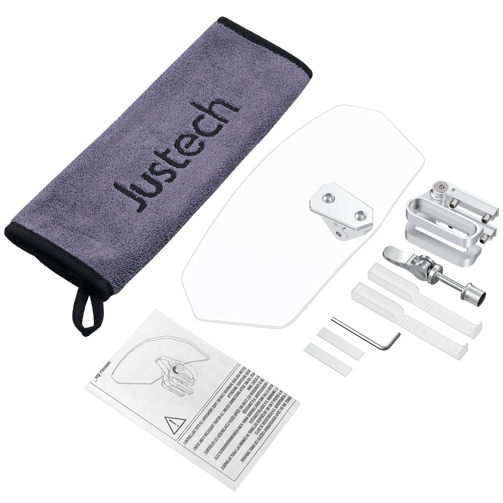 Justech universal windscreen extension fits most motorcycles for added protection.