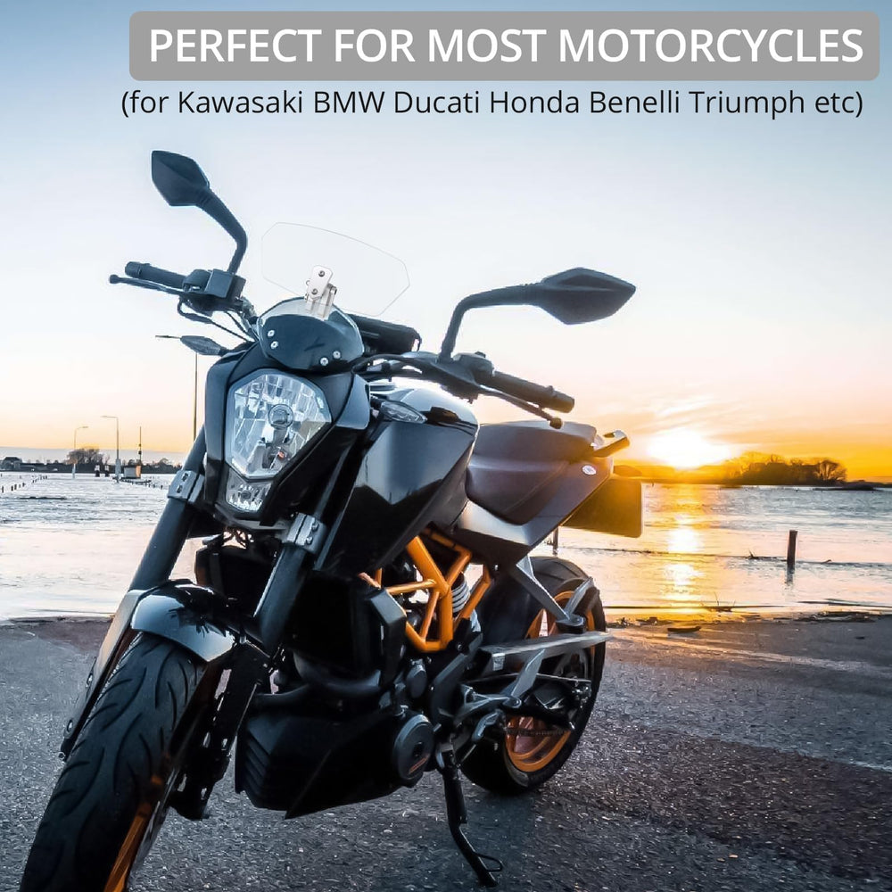 Justech windshield spoiler hardware kit provides secure mounting for most bikes.