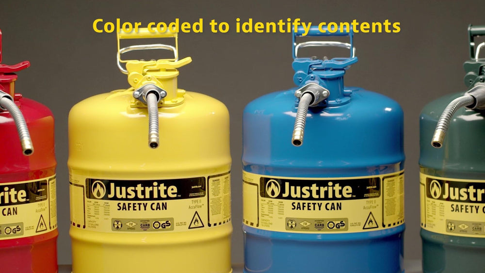 Justrite ergonomic fill port makes filling easier and safer.