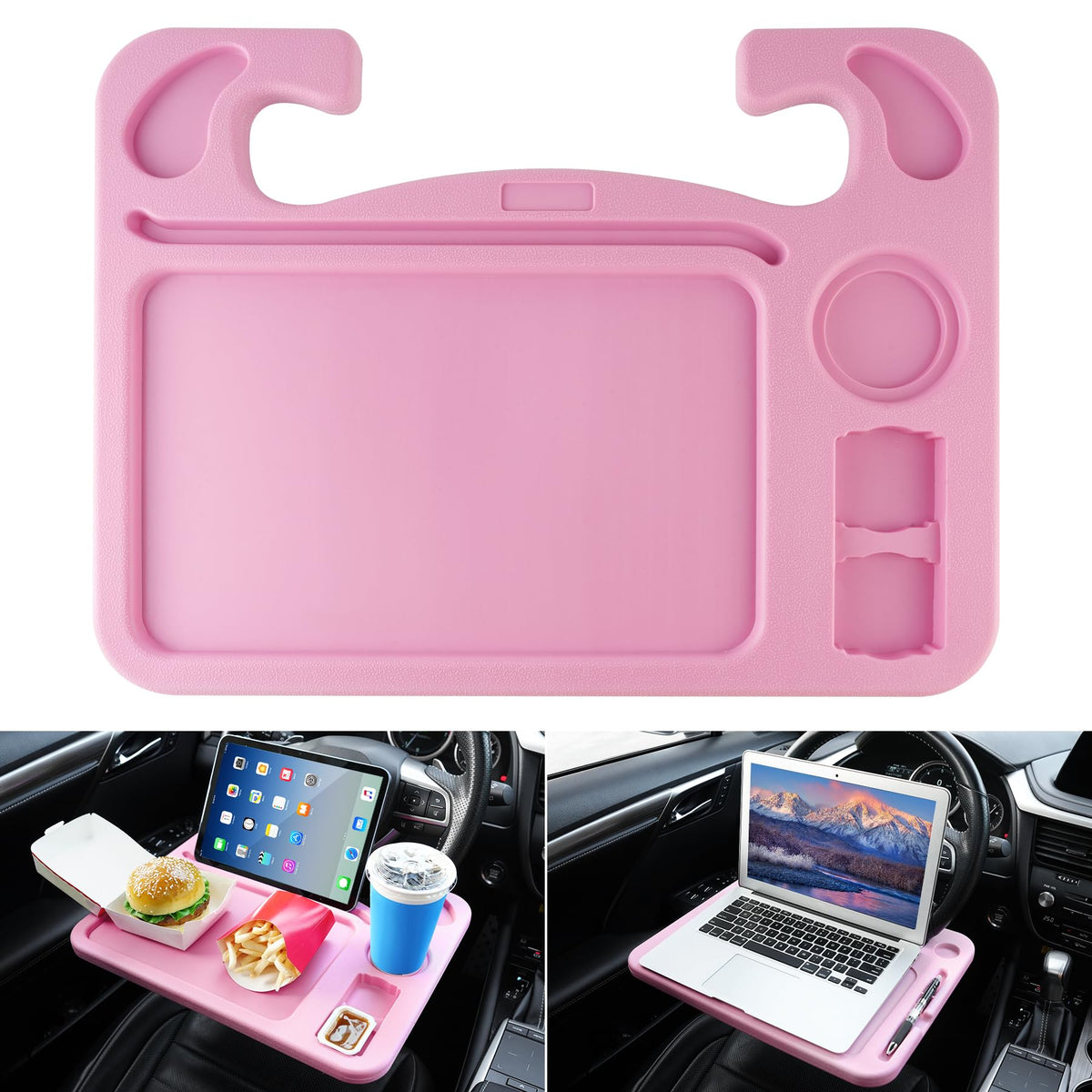 JUSTTOP 4-in-1 steering wheel desk with laptop slot for on-the-go productivity.