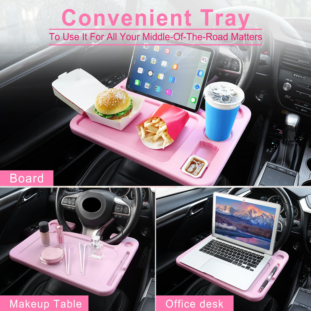 JUSTTOP easy-install car tray clamps to steering wheel for quick setup.