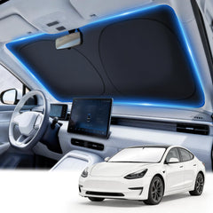 JUSTTOP Tesla sunshade folded compact for easy carry and storage.