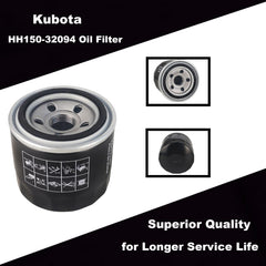 Jvfnxpm HH150-32094 oil filter side view highlighting compact Kubota-fit design.