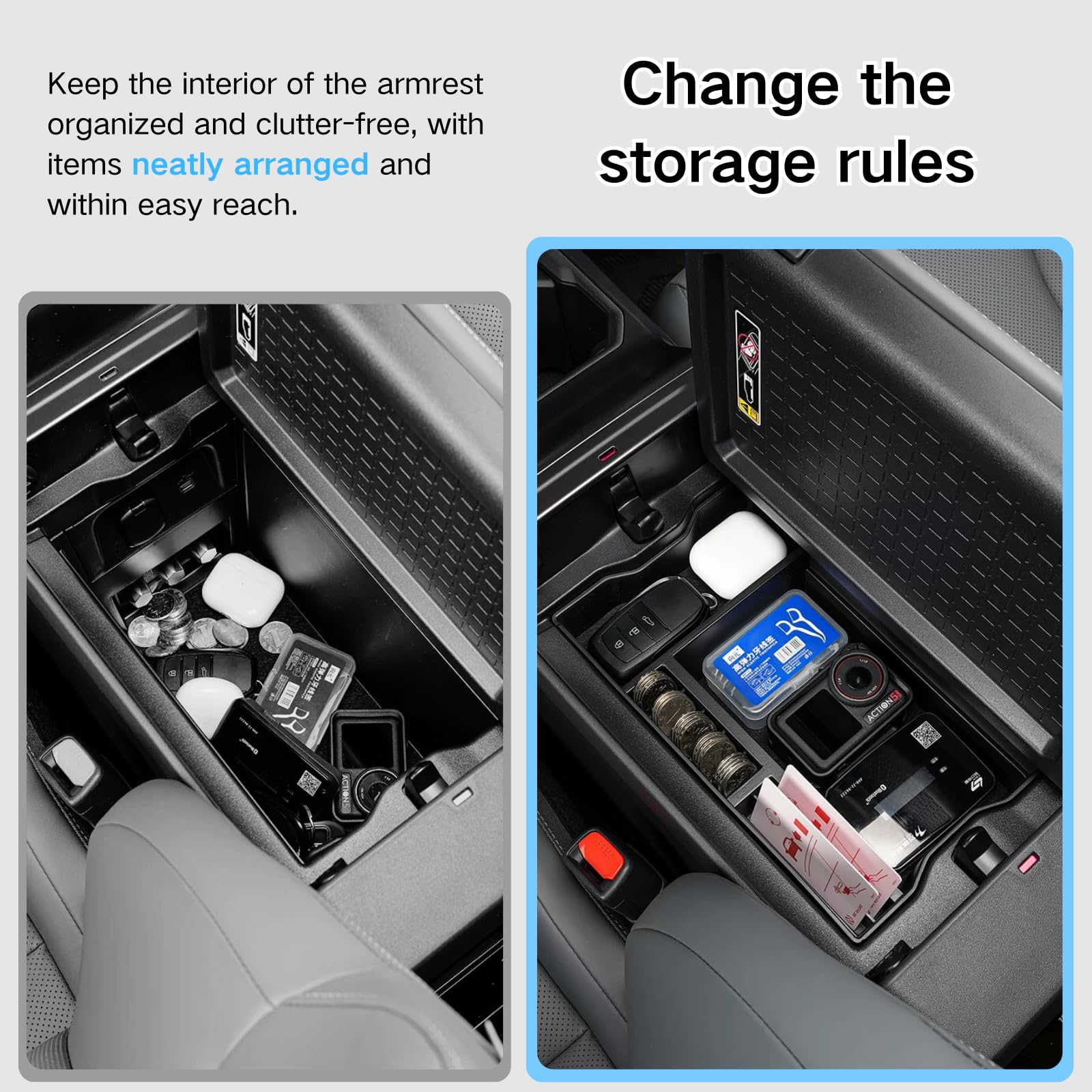 JWSIROU easy-install center-console organizer fits in seconds for immediate use