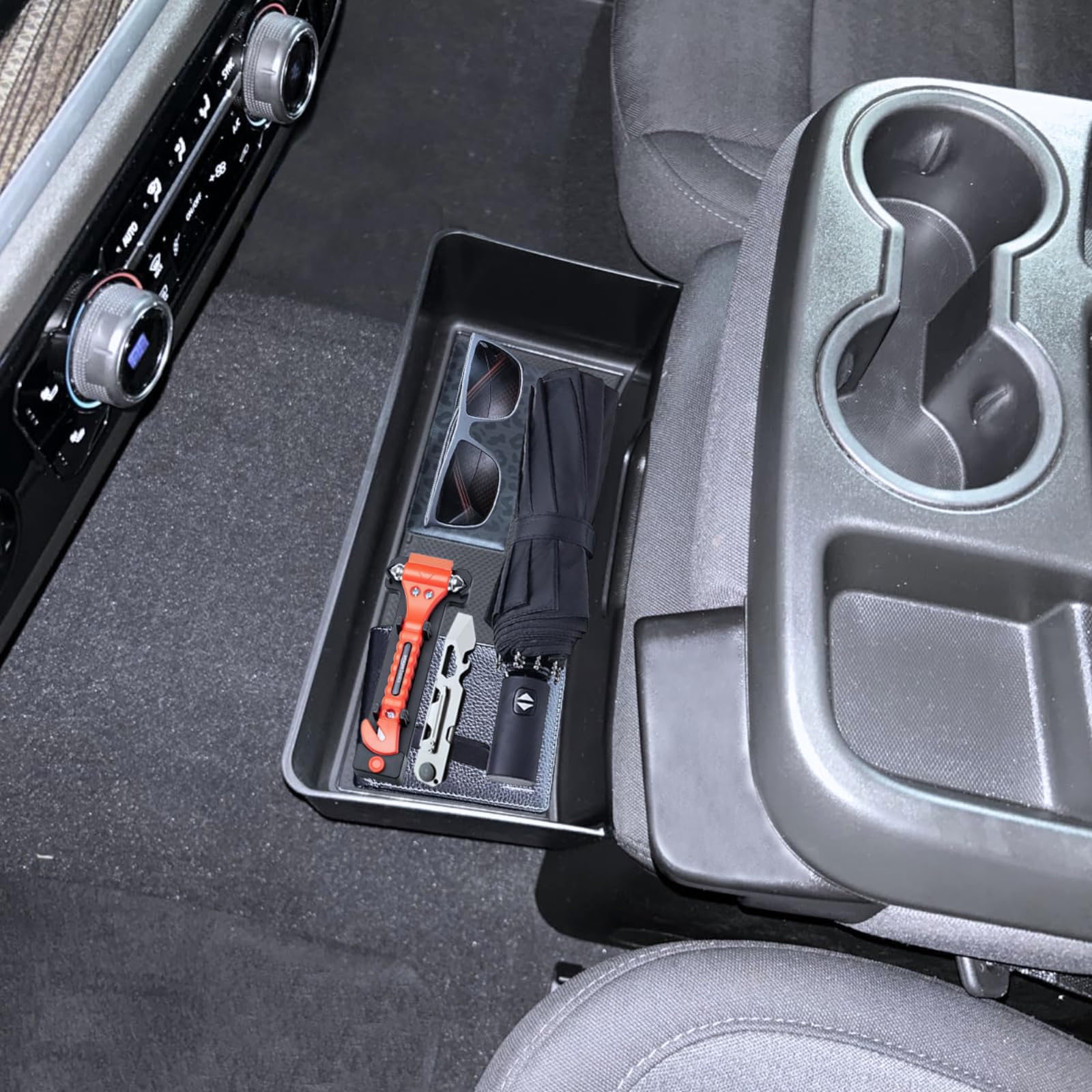 JWSIROU large-capacity hanging tray for Silverado 1500; expands under-armrest storage.