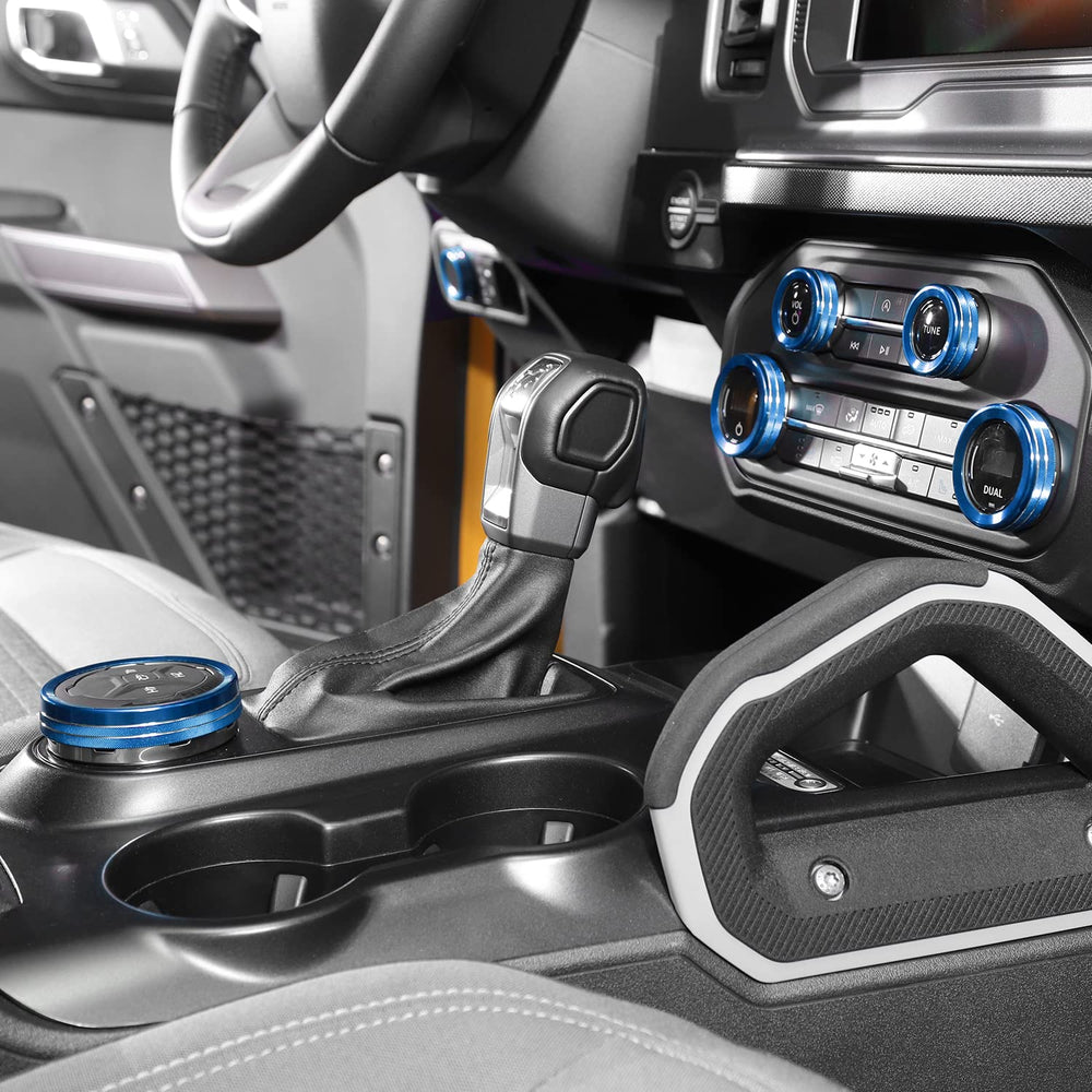 JWWY Bronco blue audio switch knob shields wear on dials.