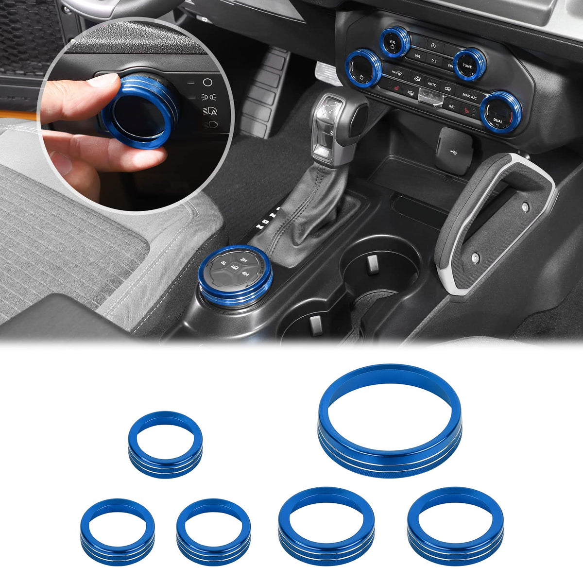 JWWY Bronco blue headlight switch knob enhances interior style and wear resistance.