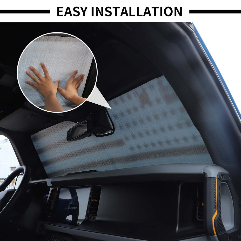 JWWY interior heat reduction shade helps keep seats and dashboard cooler.