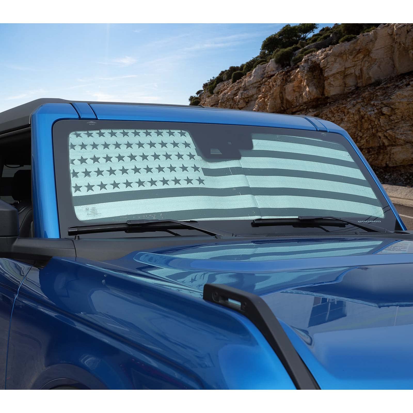 JWWY UV blocking sunshade reduces sun exposure for a cooler cabin.