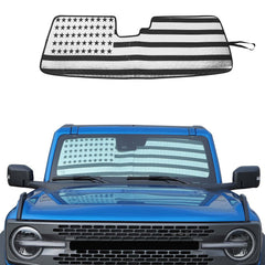 JWWY windshield sunshade for Bronco 4-door blocks glare and fits perfectly.