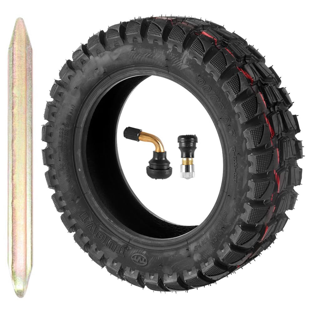 JXMOTO tubeless 90/65-6.5 tire on scooter, easy installation and puncture resistance.