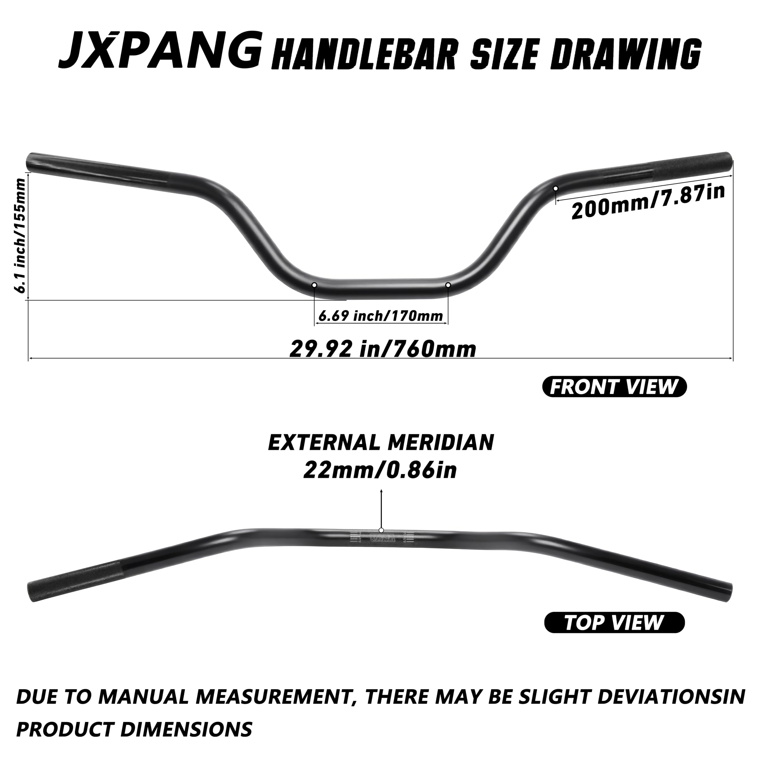 JXPANG 760mm length handlebars provide balanced leverage for steering control.