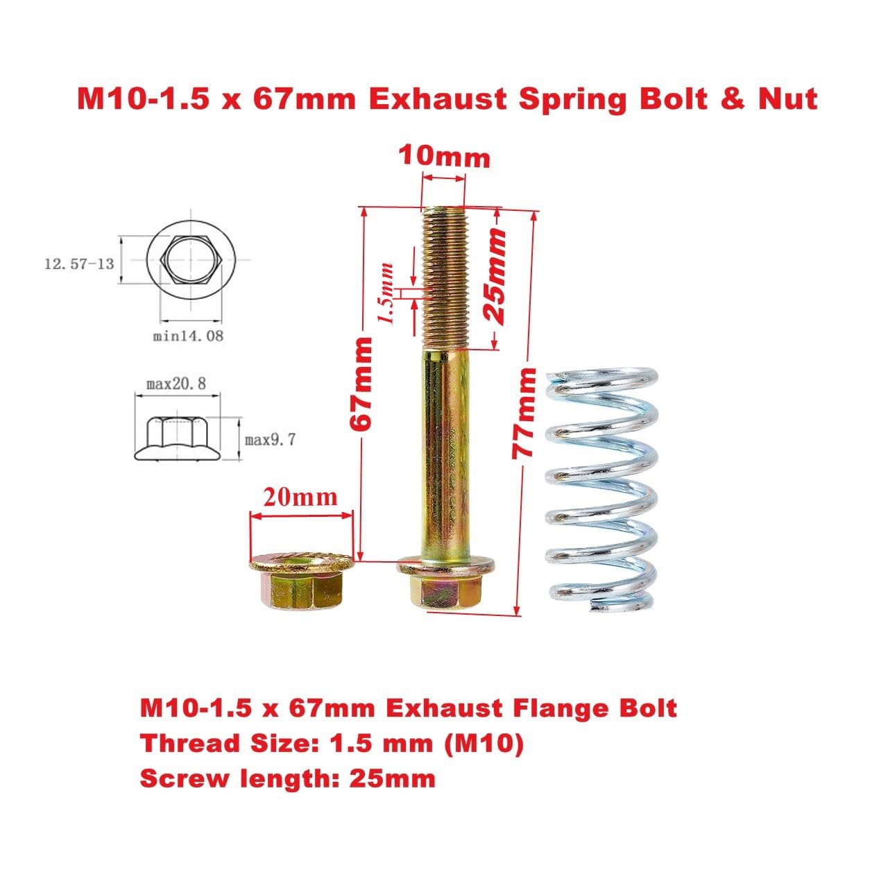 Jxsaboorle M10-1.5x67mm bolt with springs for secure exhaust connections