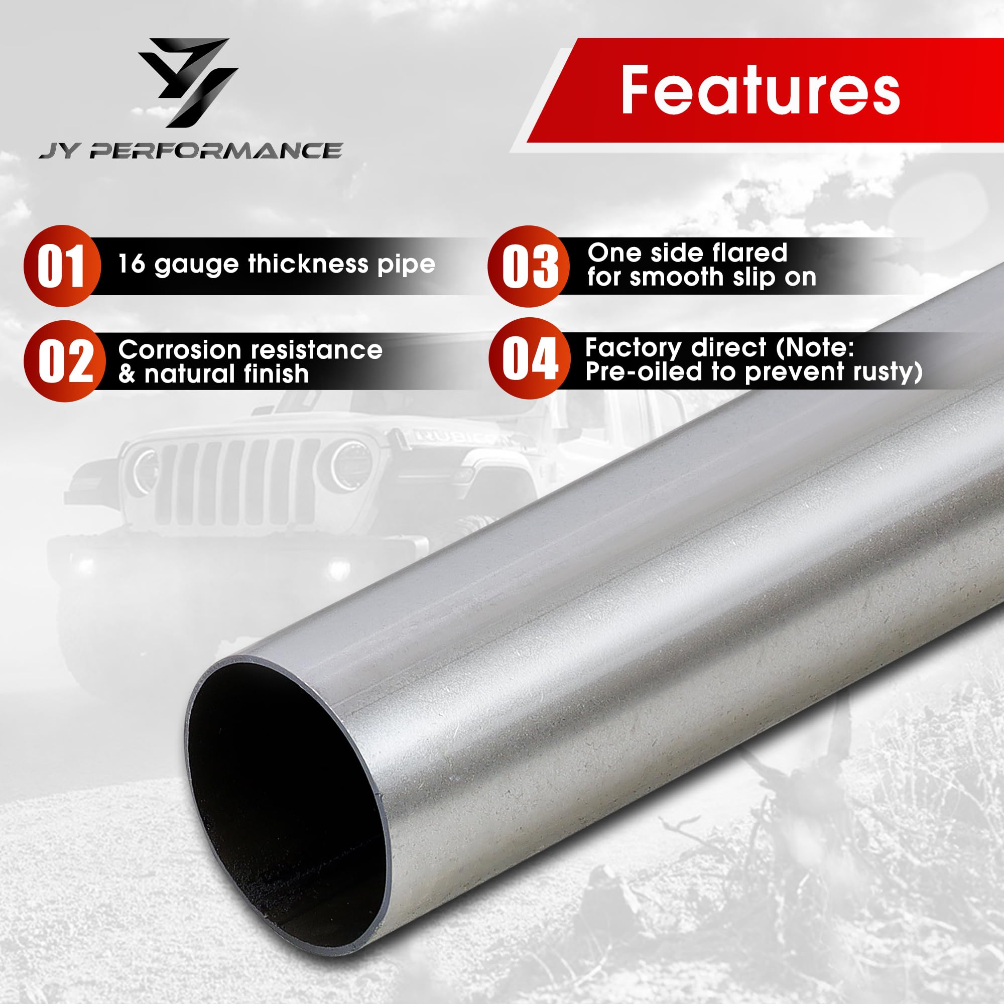 JY PERFORMANCE 2.25-inch exhaust pipe 90-degree bend for flexible routing.