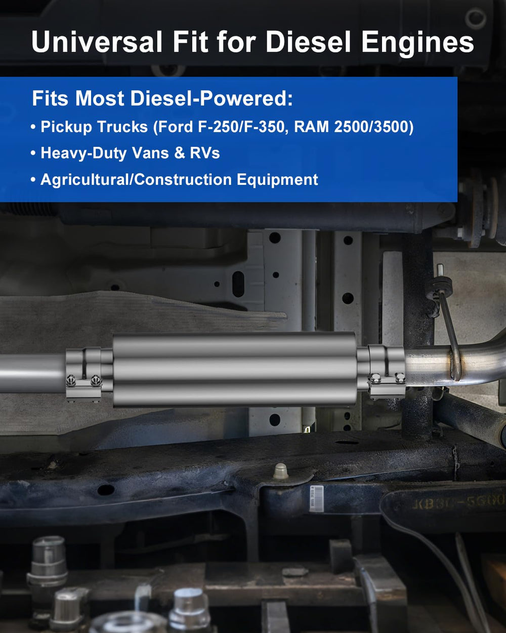 JY Performance 30-inch total length diesel muffler in a balanced fit