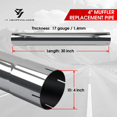 JY PERFORMANCE 304 stainless steel exhaust pipe, 4in inlet and outlet.