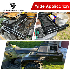 JY Performance basket with shelf demonstrates rear installation for organized gear