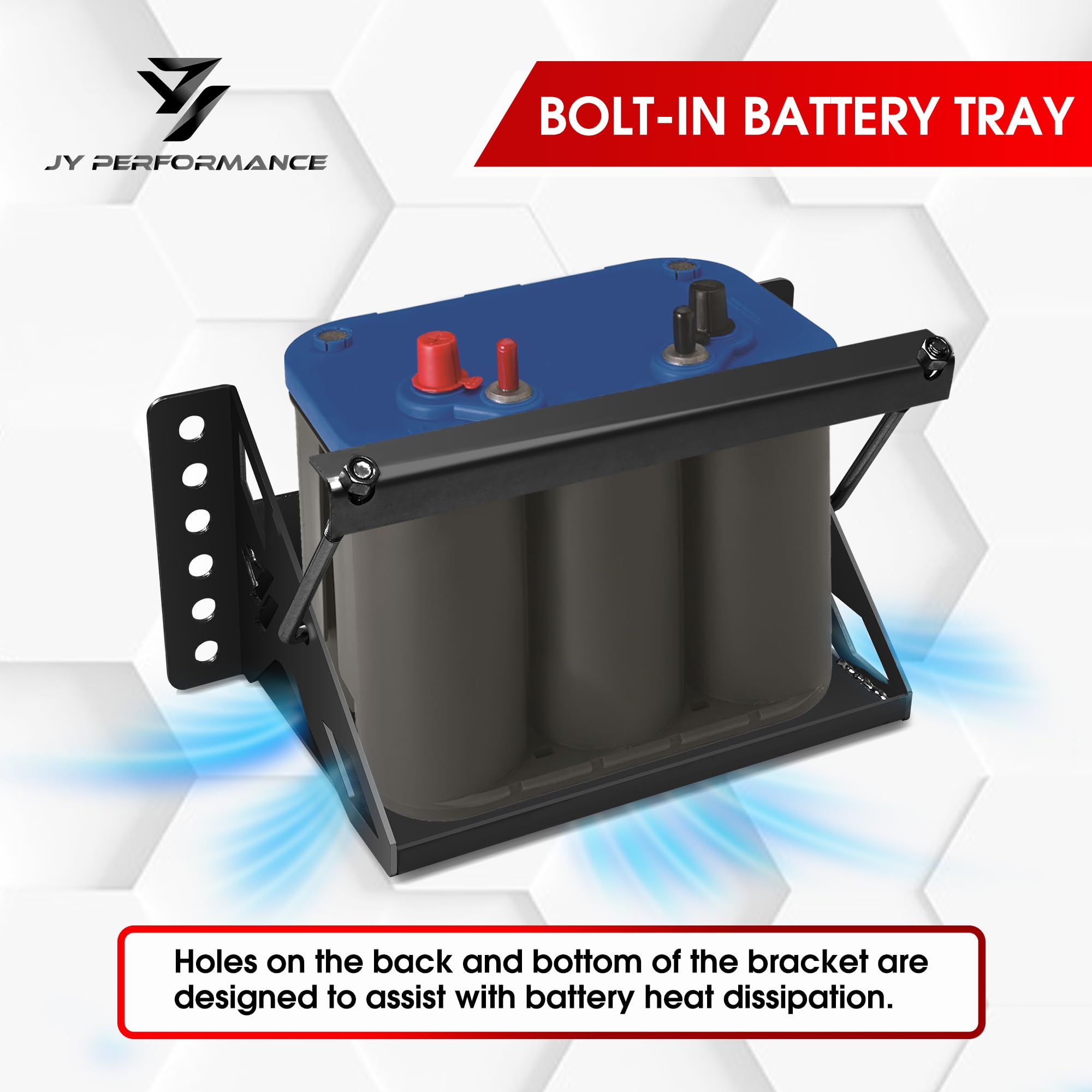 JY PERFORMANCE battery tray box installed example demonstrates bolt-in ease.