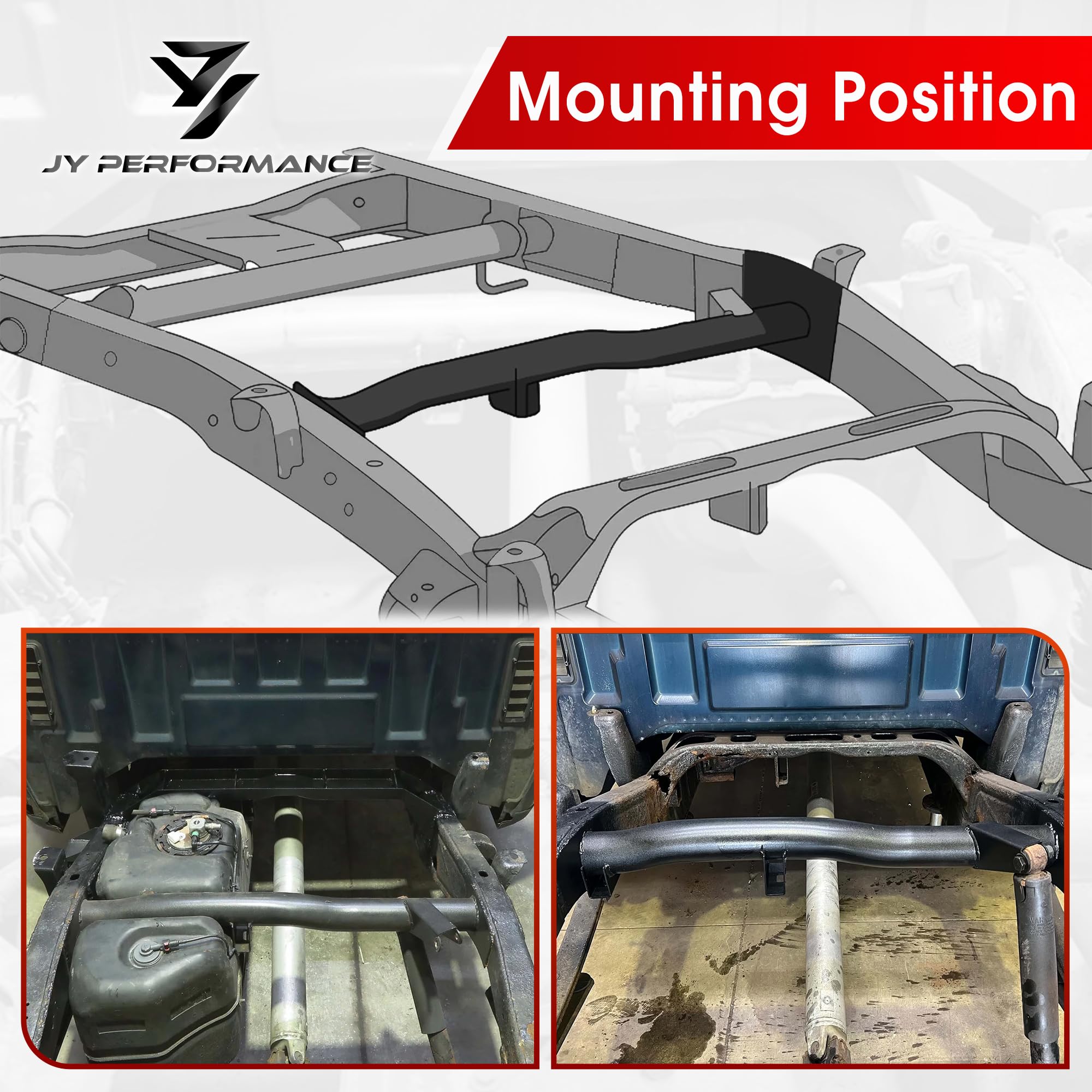 JY PERFORMANCE black-finished crossmember offers corrosion resistance for long-term reliability