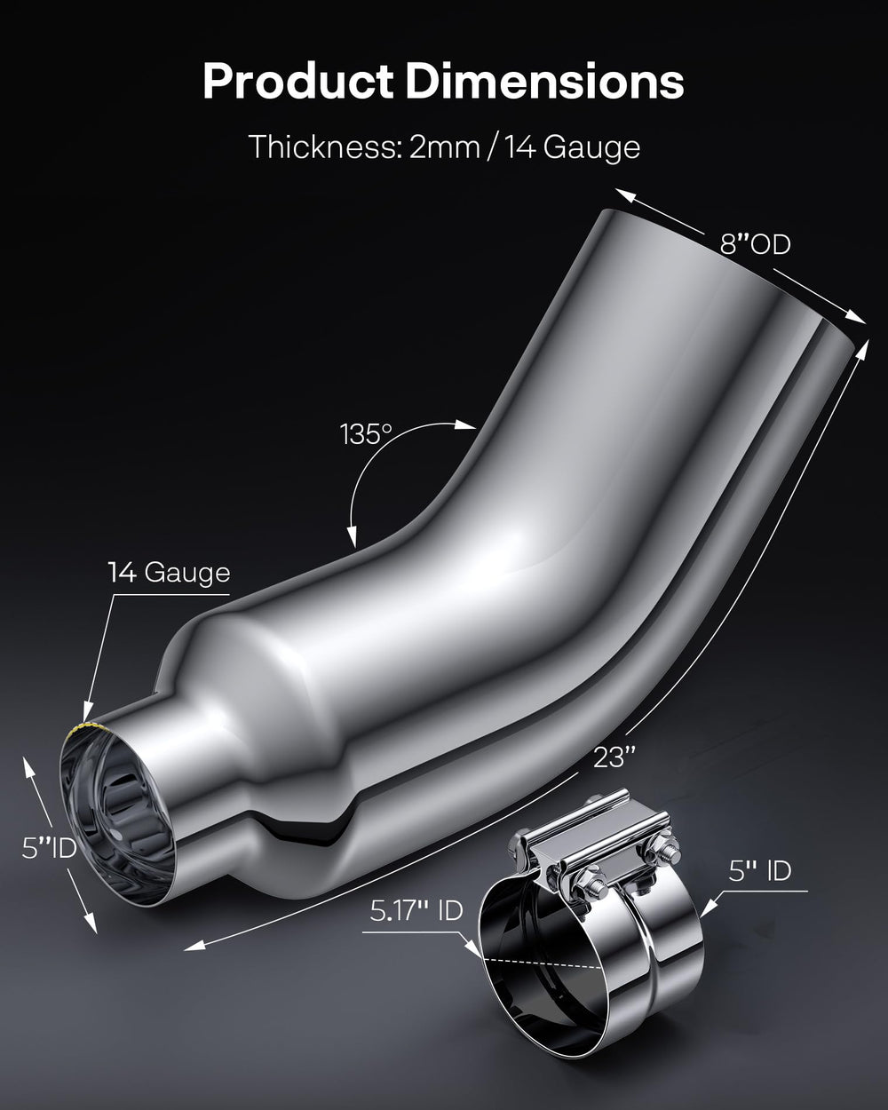 JY PERFORMANCE chrome turndown exhaust tip with corrosion resistance