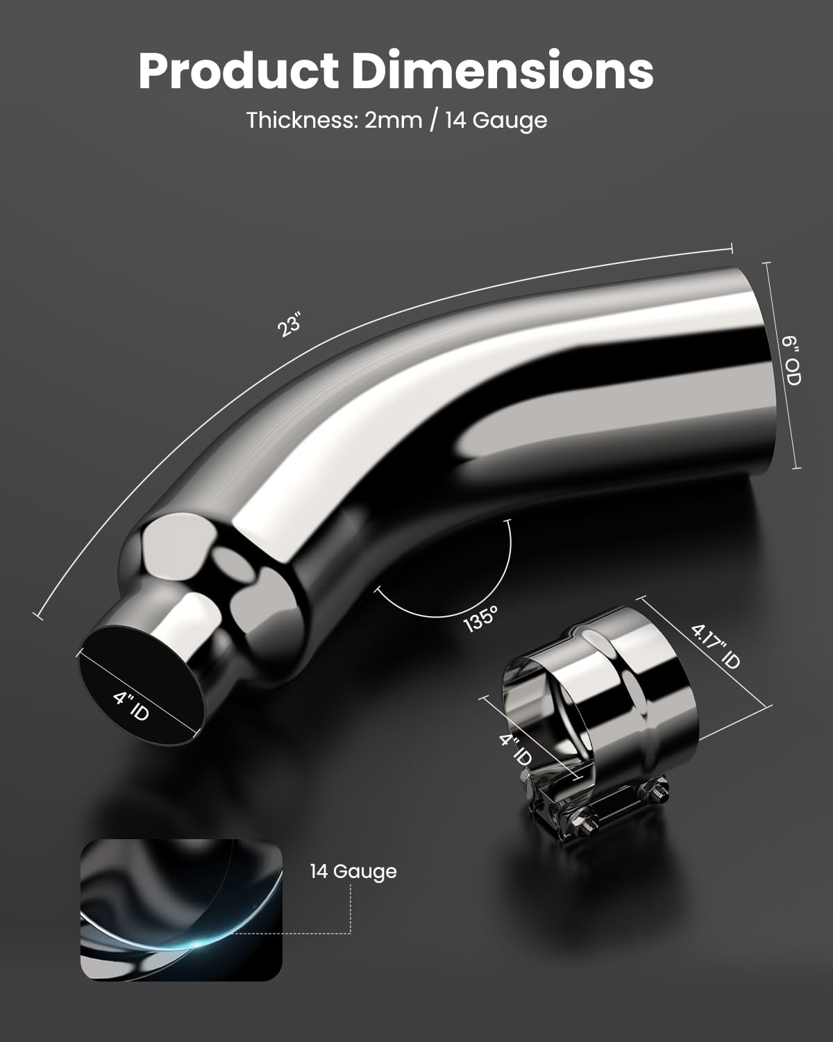 JY PERFORMANCE exhaust tip package showing included clamp for installation