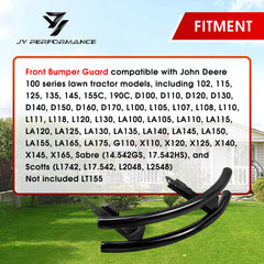 JY PERFORMANCE front bumper guard on John Deere 100 Series 115 shields against impacts during mowing.