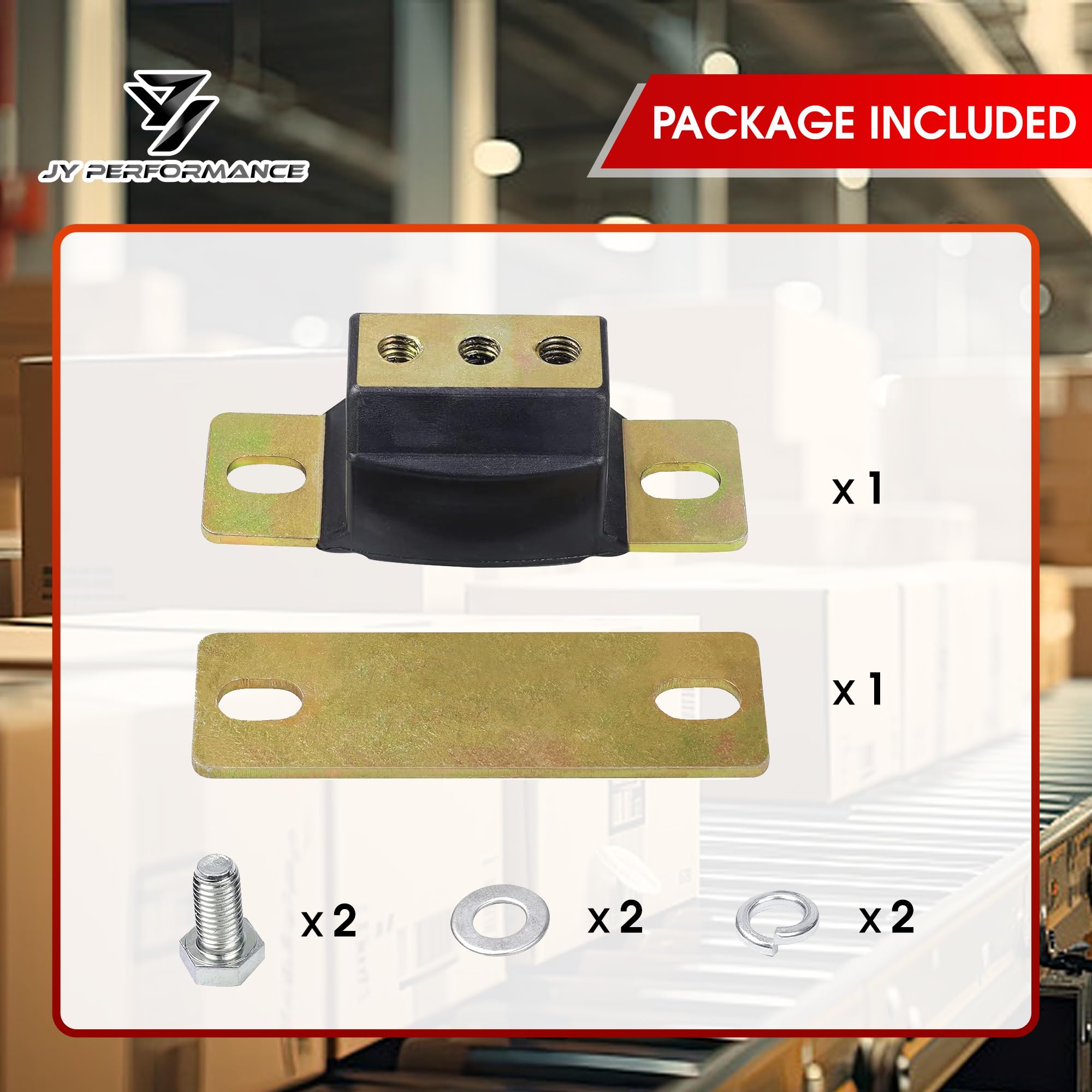 JY PERFORMANCE GM-compatible mount closeup demonstrates secure fit for GM manual or automatic transmissions.