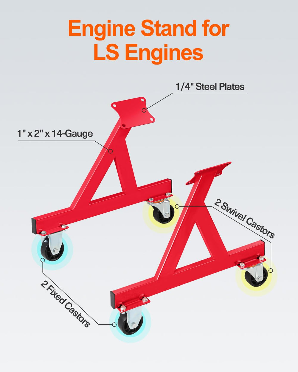 JY PERFORMANCE LS engine stand 12-inch clearance for handling tall LS engines and components.