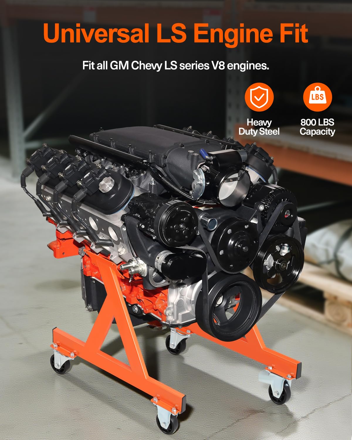 JY Performance LS engine cradle side view showing compact footprint and mobility