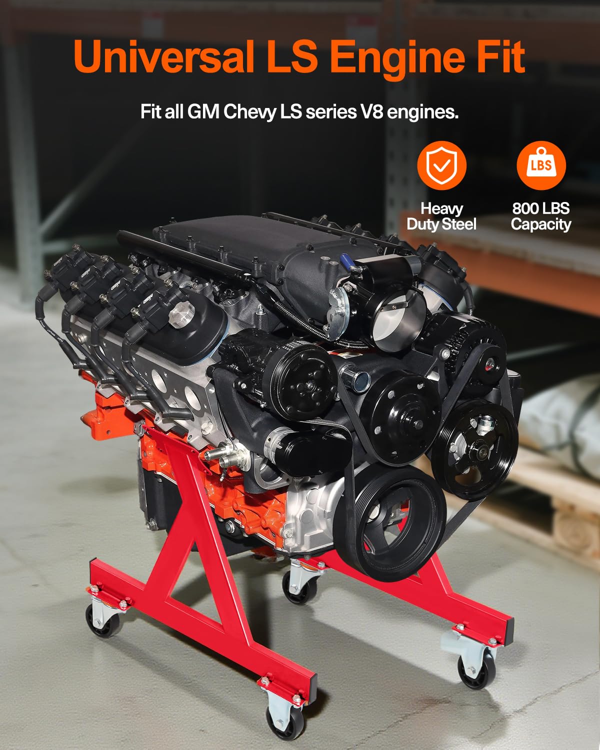 JY PERFORMANCE LS engine stand mobility wheels enables smooth movement around a tight workshop.