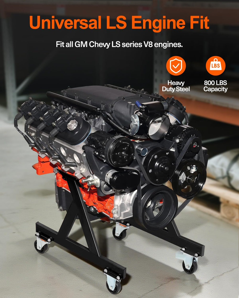 Rolling engine stand with four 3-inch casters by JY PERFORMANCE for easy mobility.