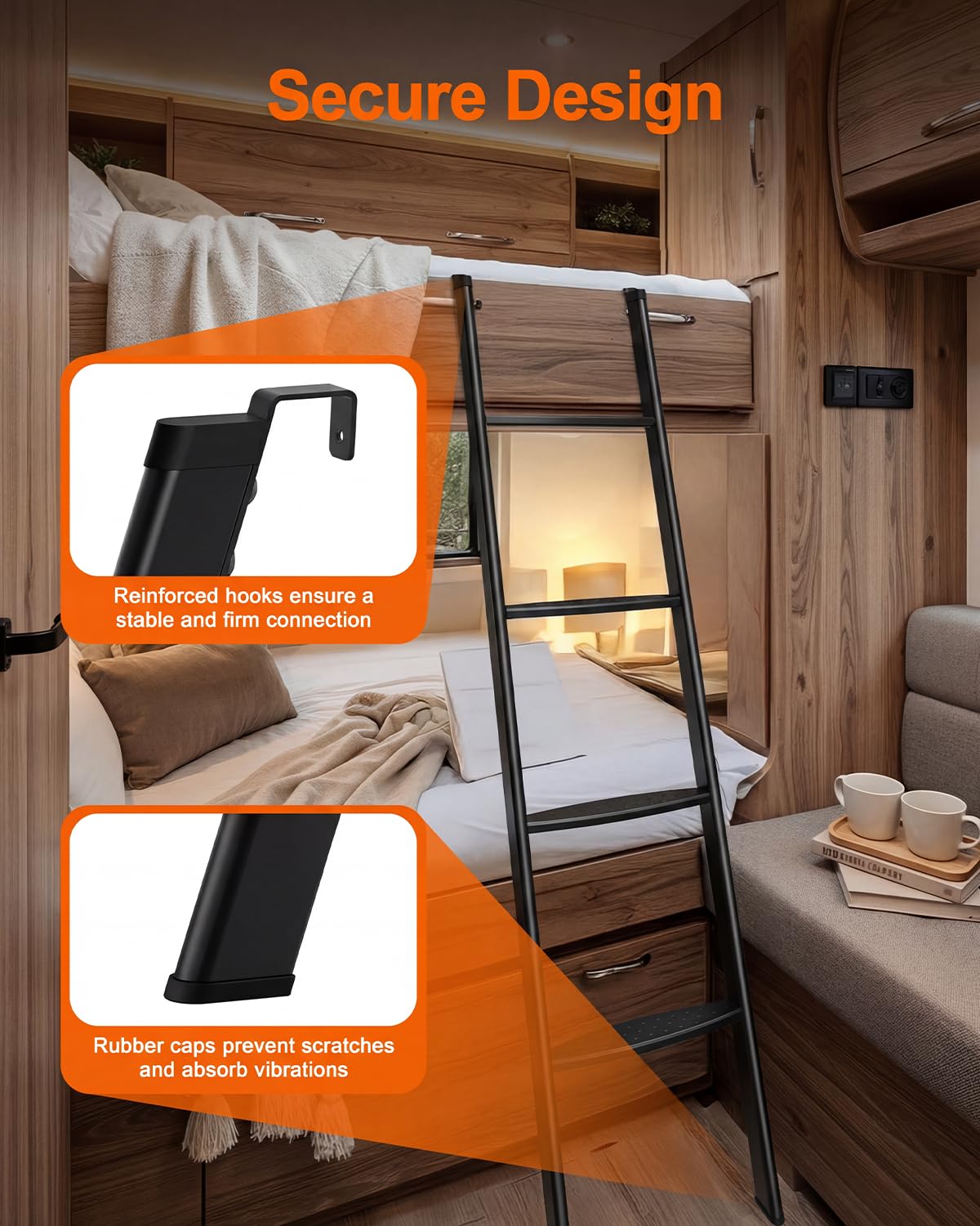 JY PERFORMANCE RV ladder with crossbars enhances rock-solid stability.
