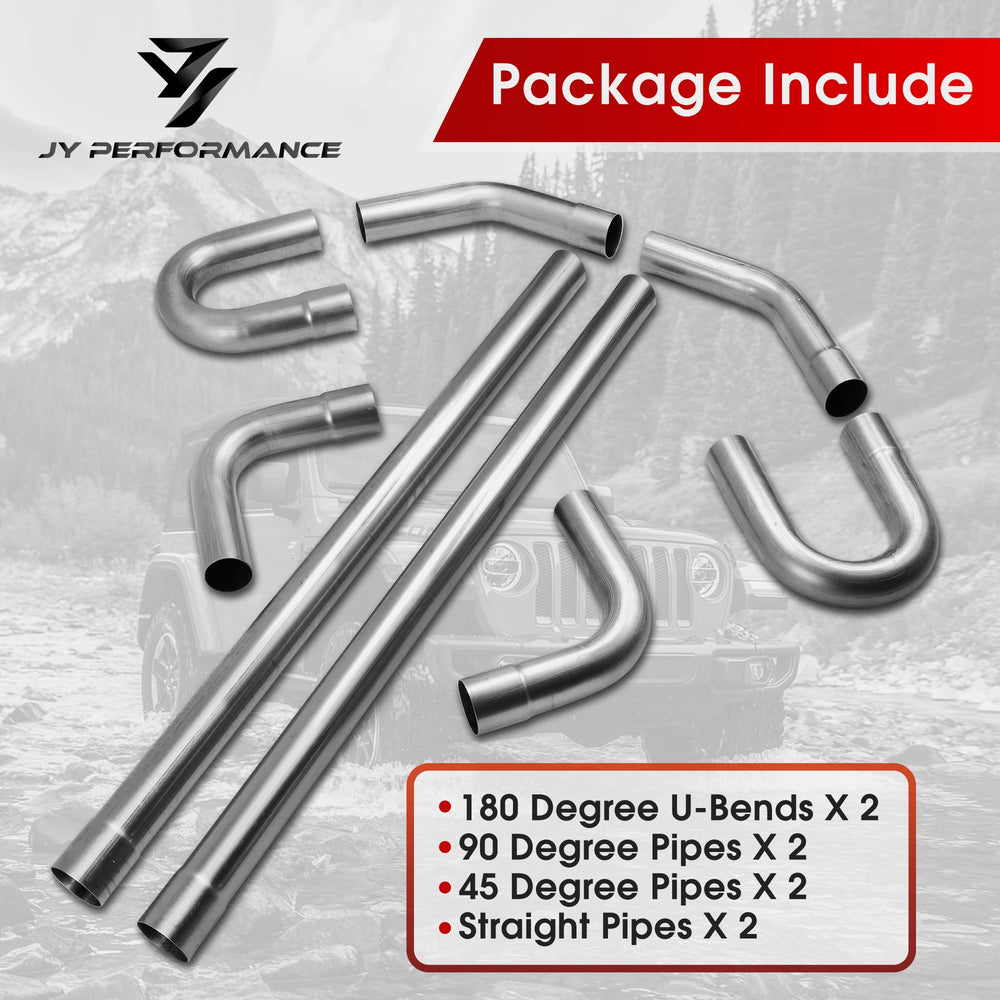 JY PERFORMANCE universal 8-piece exhaust kit with straight and bent tubes.